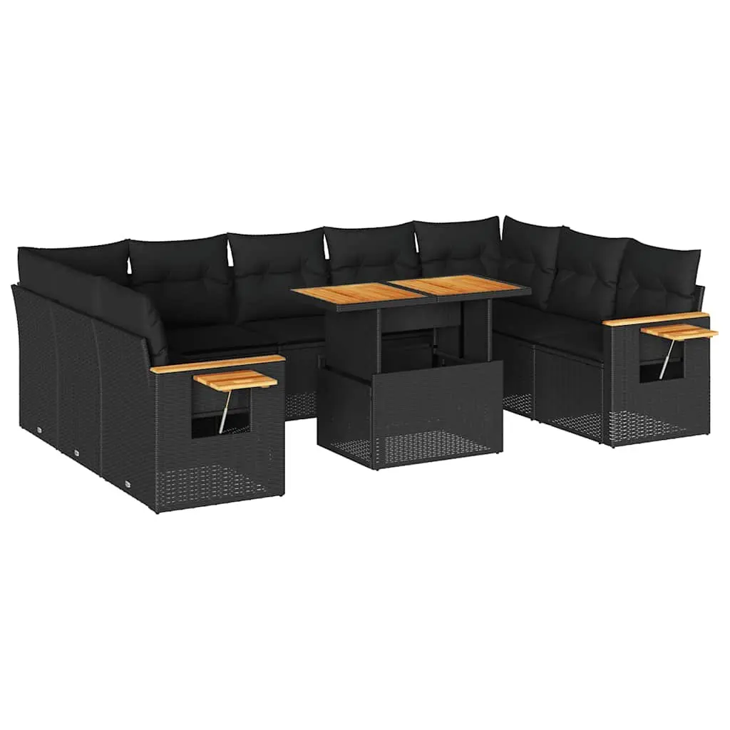 Garden Sofa Set Outdoor Furniture 10 Piece Black Poly Rattan Patio Lounge