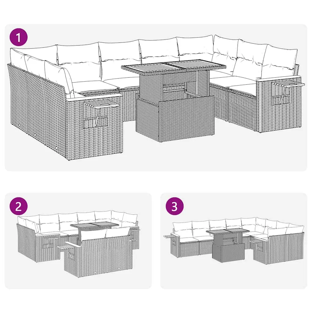Garden Sofa Set Outdoor Furniture 10 Piece Black Poly Rattan Patio Lounge