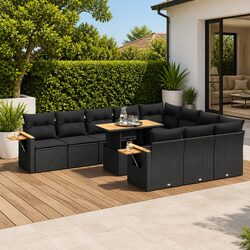 Black Poly Rattan Sofa Set 10 Pieces - Durable and Functional