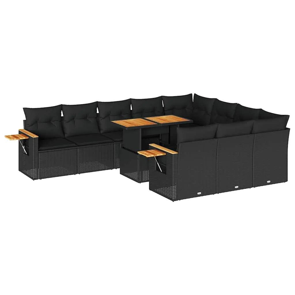 Outdoor Garden Sofa Set 10 Piece Black Poly Rattan Patio Furniture with Cushions