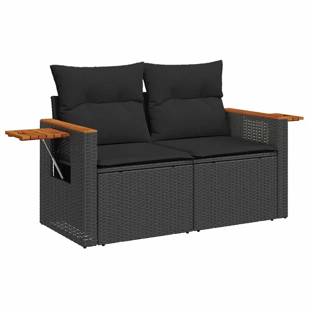 Outdoor Garden Sofa Set 10 Piece Black Poly Rattan Patio Furniture with Cushions