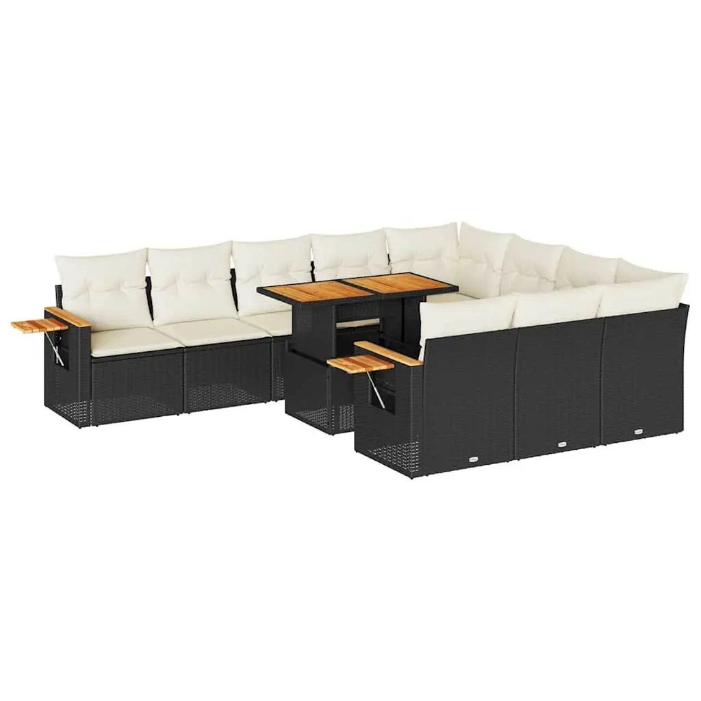 Garden Sofa Set Outdoor Furniture 10 Piece Black Poly Rattan Modular
