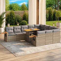 10-Piece Modular Garden Sofa Set in Beige with Cushions