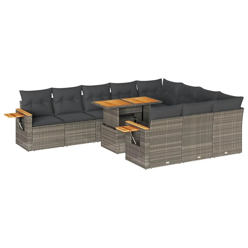 10 Piece Modular Sofa Set for Outdoor Patio Grey Rattan with Cushions