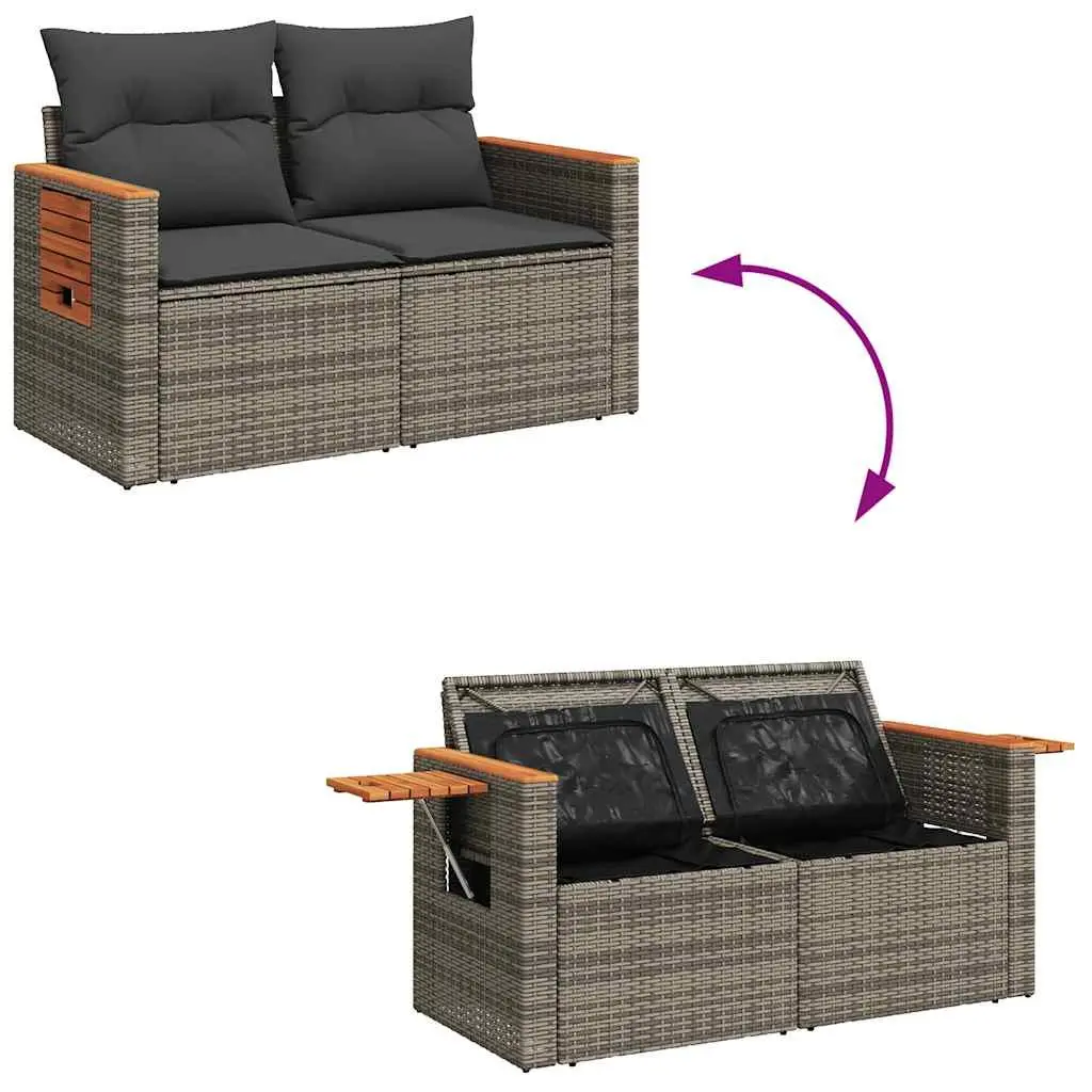 10 Piece Modular Sofa Set for Outdoor Patio Grey Rattan with Cushions