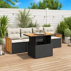Specifications for 5 Piece Black Poly Rattan Sofa Set