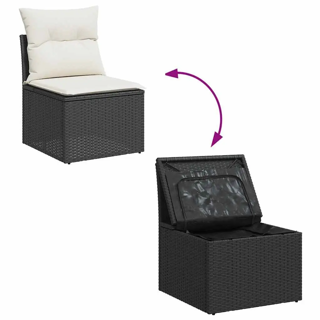 5 Piece Black Poly Rattan Sofa Set