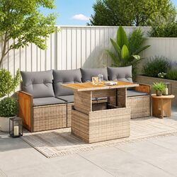 5-Piece Modular Garden Sofa Set with Beige Cushions