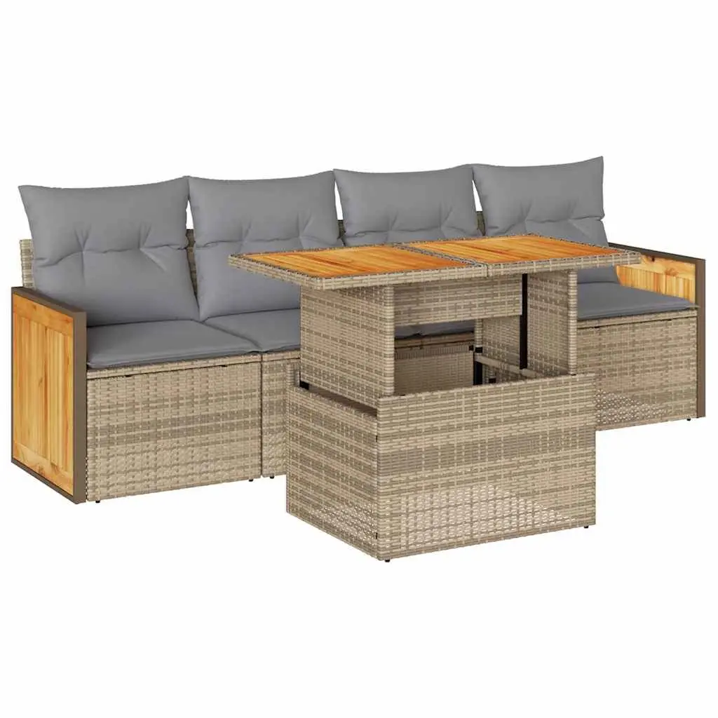Garden Sofa Set Outdoor Furniture Modular 5 Piece Beige Cushions