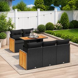 Garden Sofa Set 6 Piece Outdoor Furniture Black Poly Rattan Modular Patio