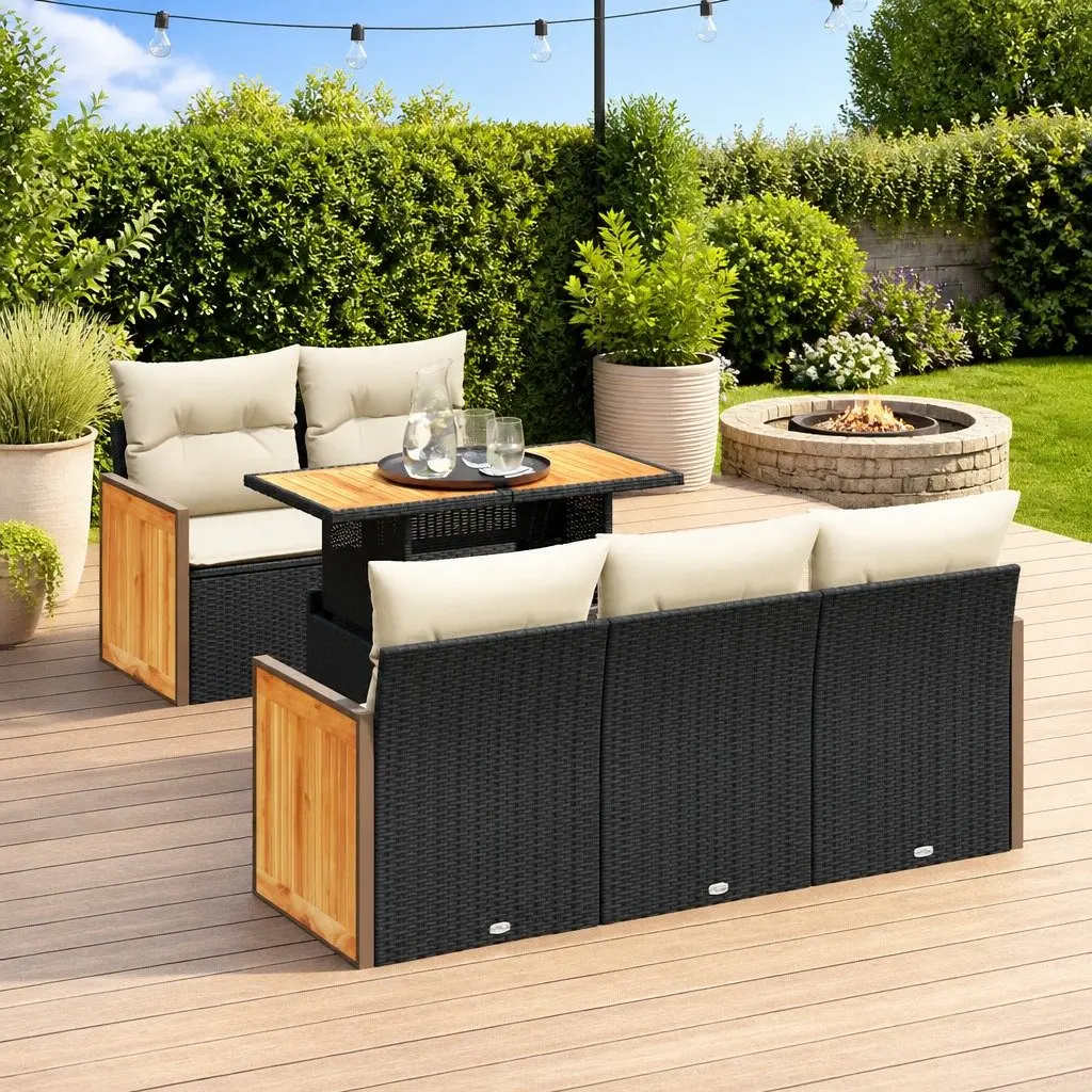 6 Piece Black Modular Garden Sofa Set
