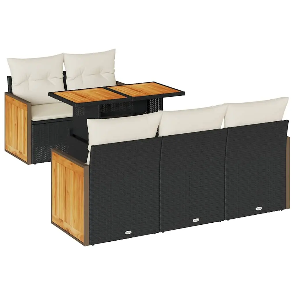 6 Piece Black Modular Garden Sofa Set