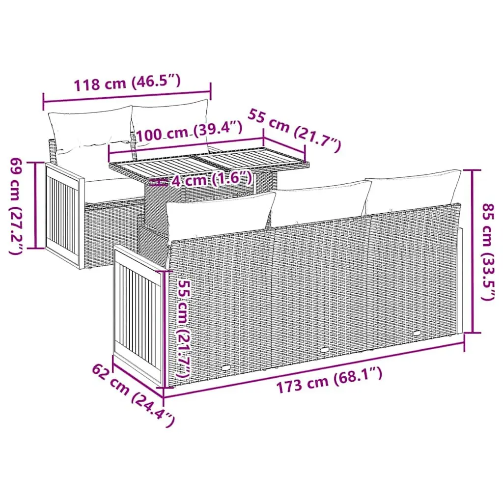 6-Piece Modular Garden Sofa Set with Storage Function