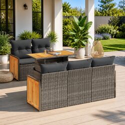 Garden Sofa Set 6 Piece Grey - Dimensions and Specs