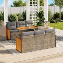 7 Piece Garden Sofa Set: Beige PE Rattan with Storage Features