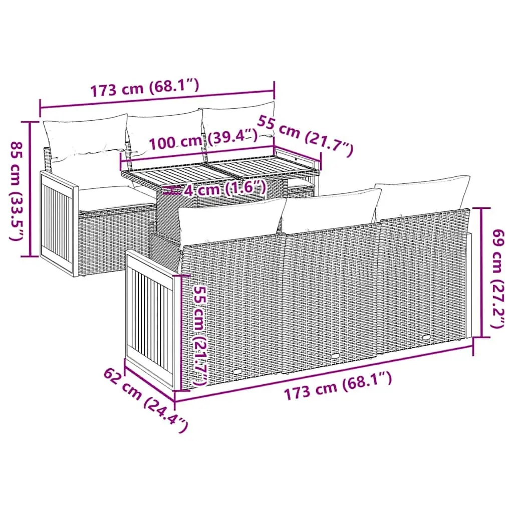7 Piece Garden Sofa Set with Storage Beige Outdoor Furniture Patio Lounge