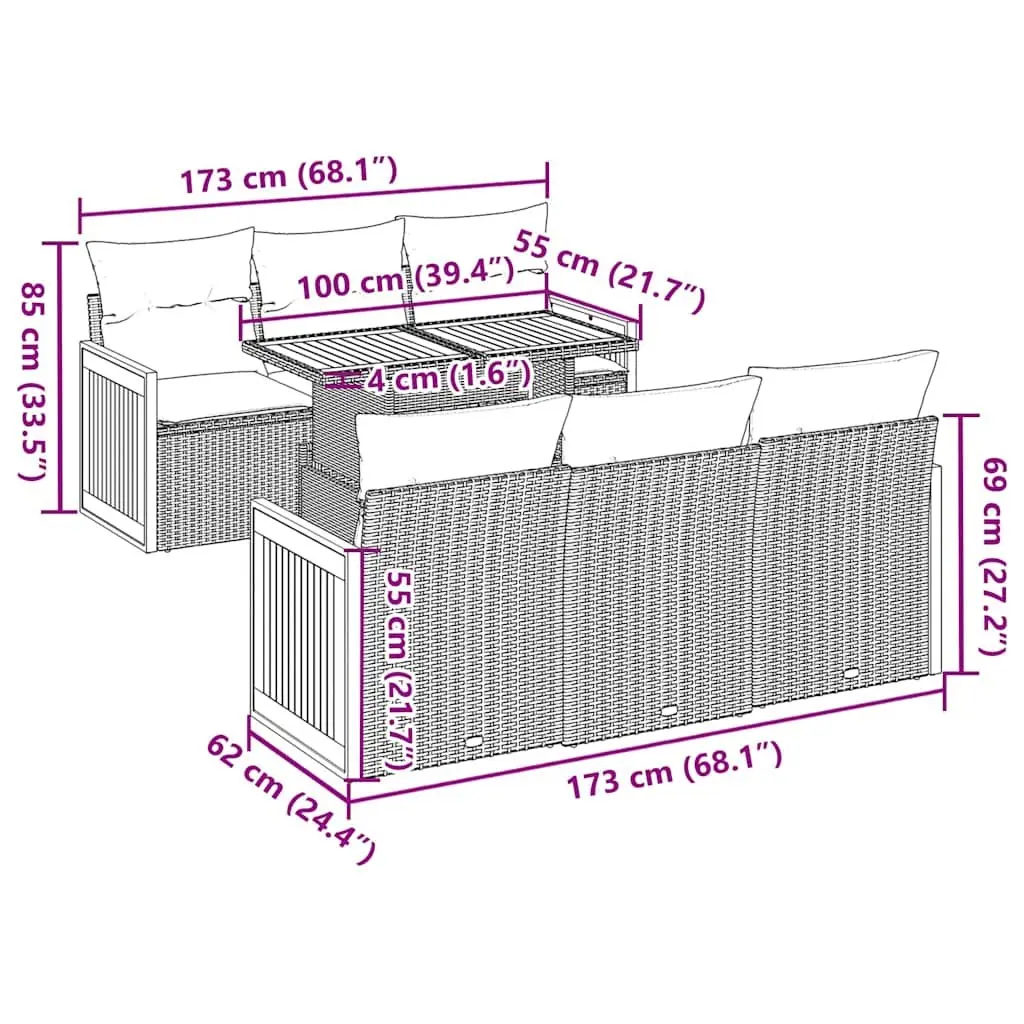 7 Piece Modular Garden Sofa Set with Cushions