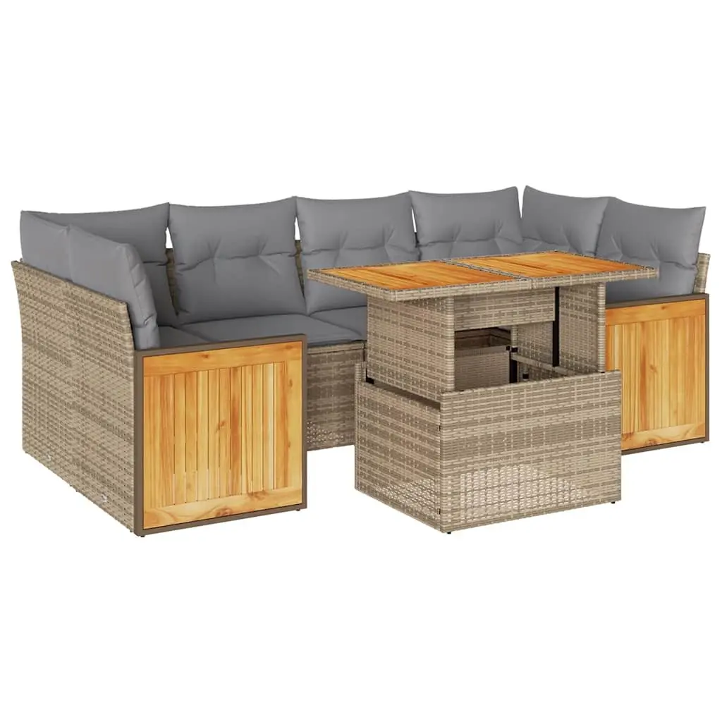 Outdoor Patio Furniture Sofa Set 7 Piece Beige Modular Rattan Lounge