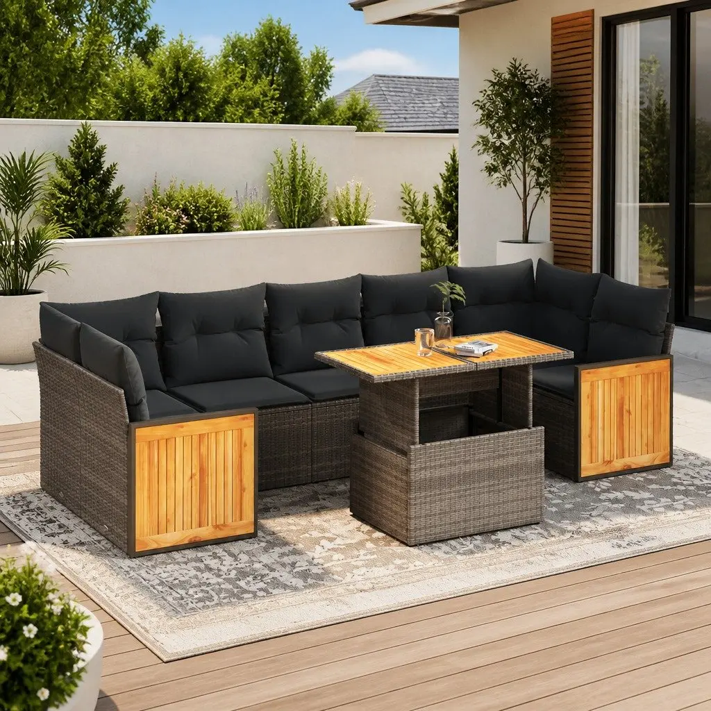 8-Piece Outdoor Sofa Set Grey Rattan