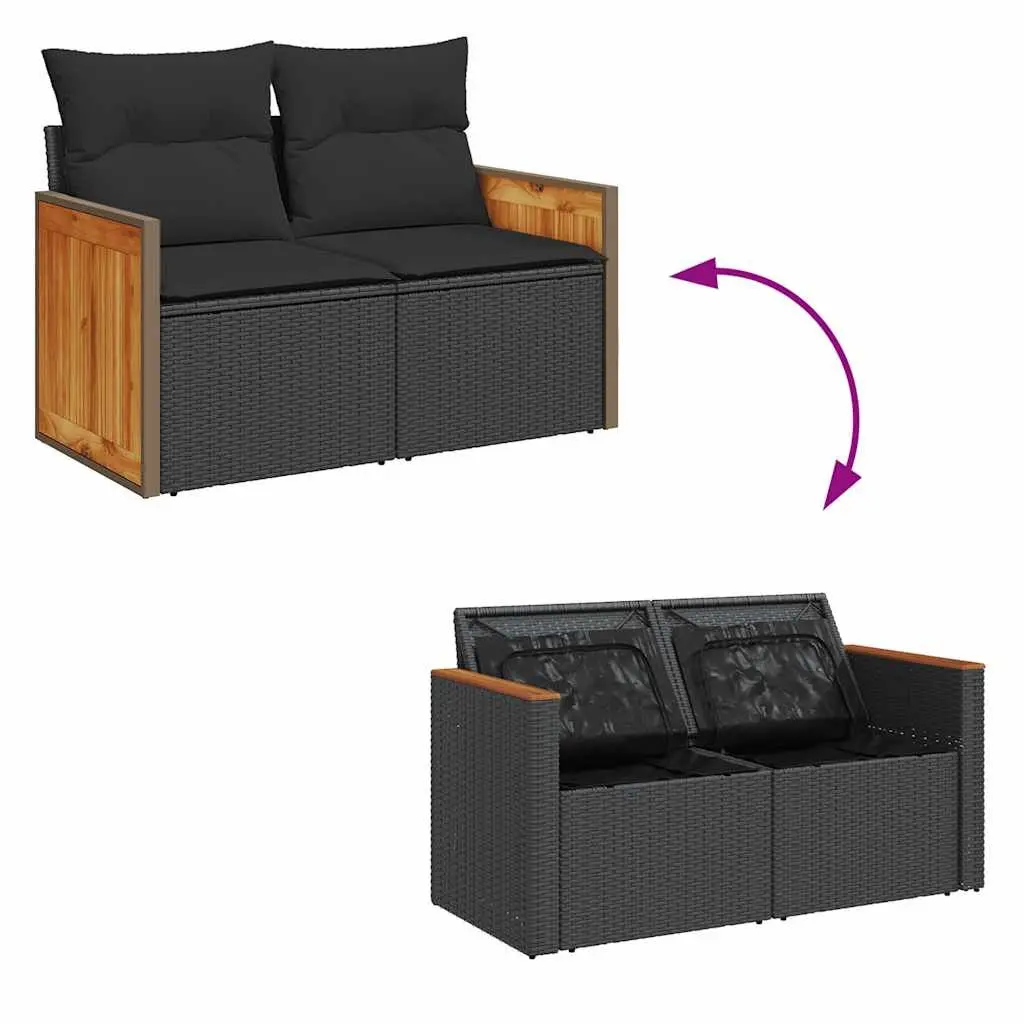 Garden Sofa Set 9 Piece Outdoor Furniture Patio Black Poly Rattan with Cushions