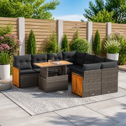 9-Piece Outdoor Furniture Set: Grey Poly Rattan Specifications