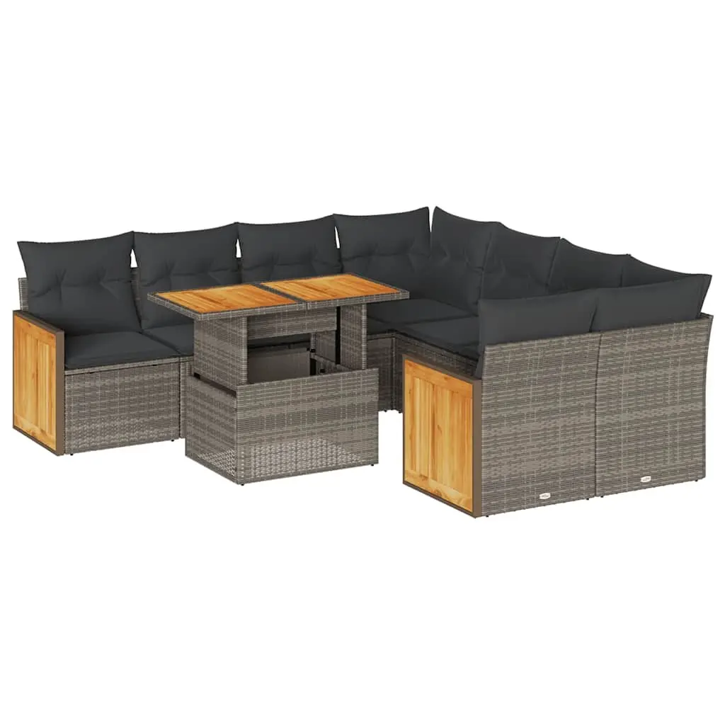 Garden Sofa Set Outdoor Furniture 9 Piece Grey Poly Rattan Modular Patio Seating