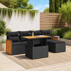 Garden Sofa Set 6 Piece Outdoor Patio Furniture Black Poly Rattan with Cushions