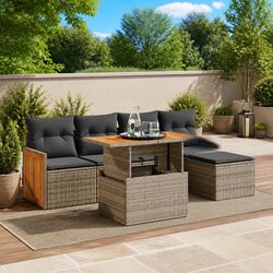 6 Piece Garden Sofa Set: Grey Poly Rattan Modular Furniture