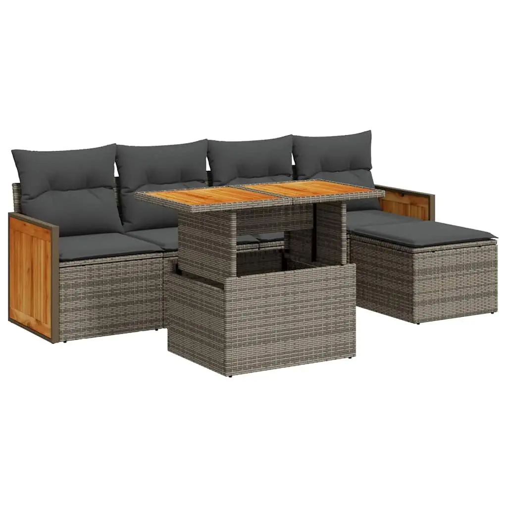 Garden Sofa Set Outdoor Furniture 6 Piece Modular Grey Poly Rattan Patio Seating