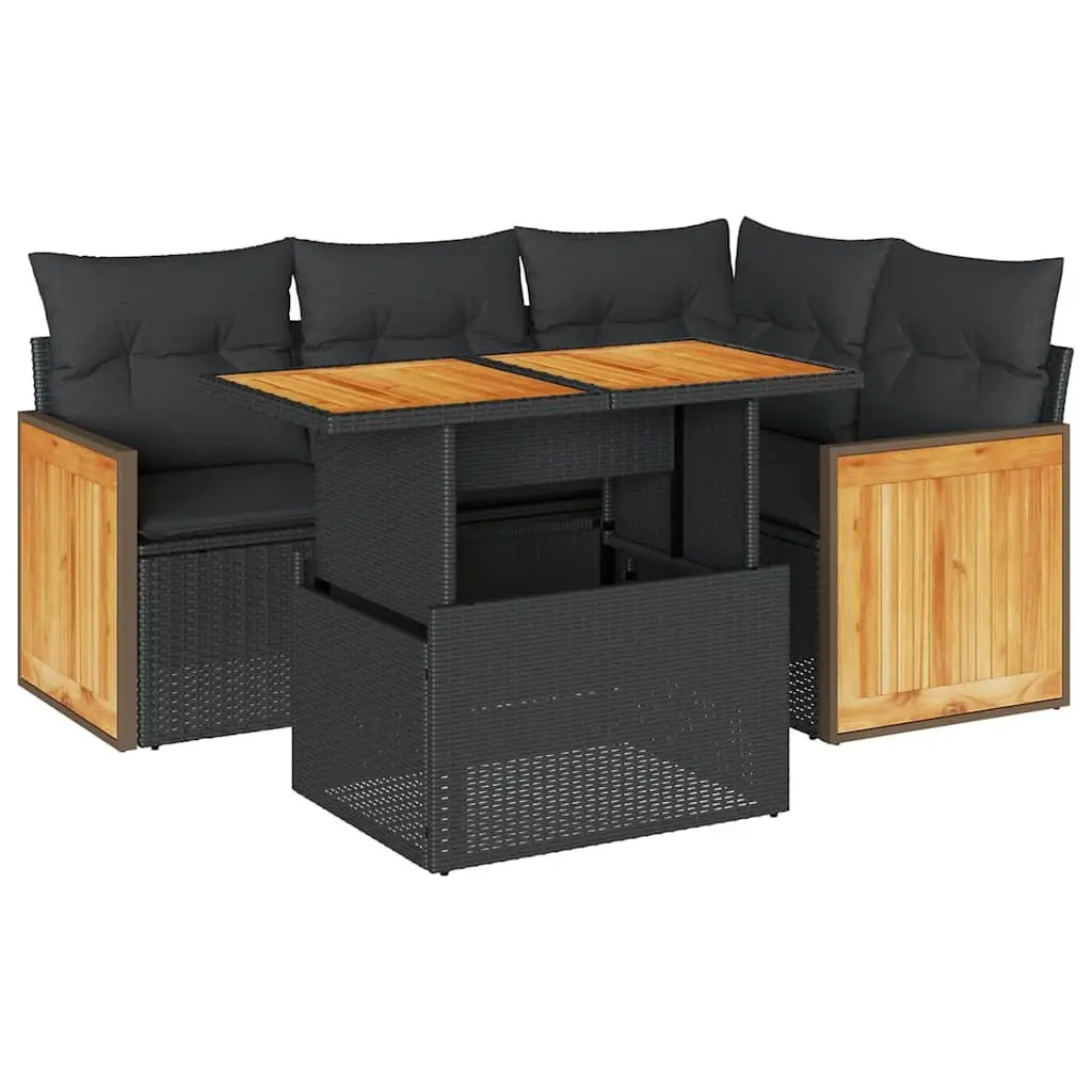 5 Piece Garden Sofa Set Outdoor Patio Furniture Black Poly Rattan Modular