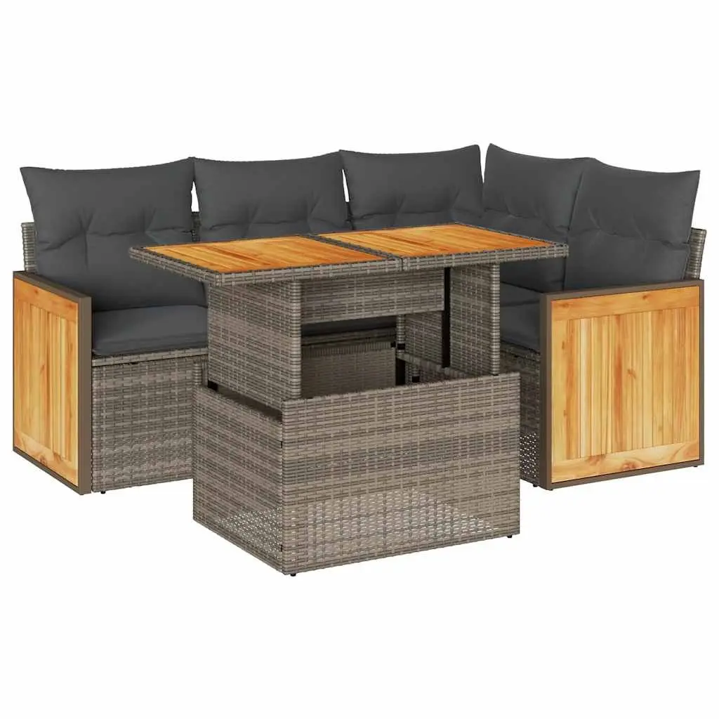 5-Piece Grey Poly Rattan Garden Sofa Set