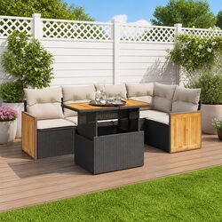 Garden Sofa Set 6 Piece Outdoor Patio Furniture Black Poly Rattan with Cushions