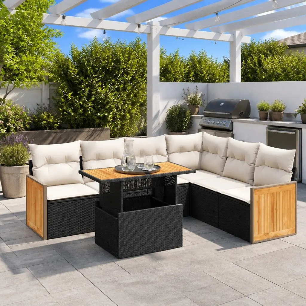 7-Piece Outdoor Sofa Set in Black