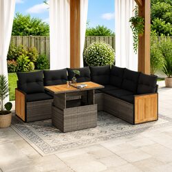 7-Piece Modular Garden Sofa Set – Grey Poly Rattan Seating