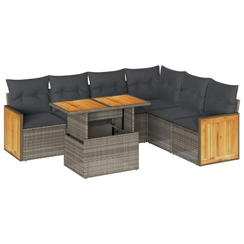 Garden Sofa Set 7 Piece Outdoor Furniture Grey Poly Rattan Modular Patio Seating
