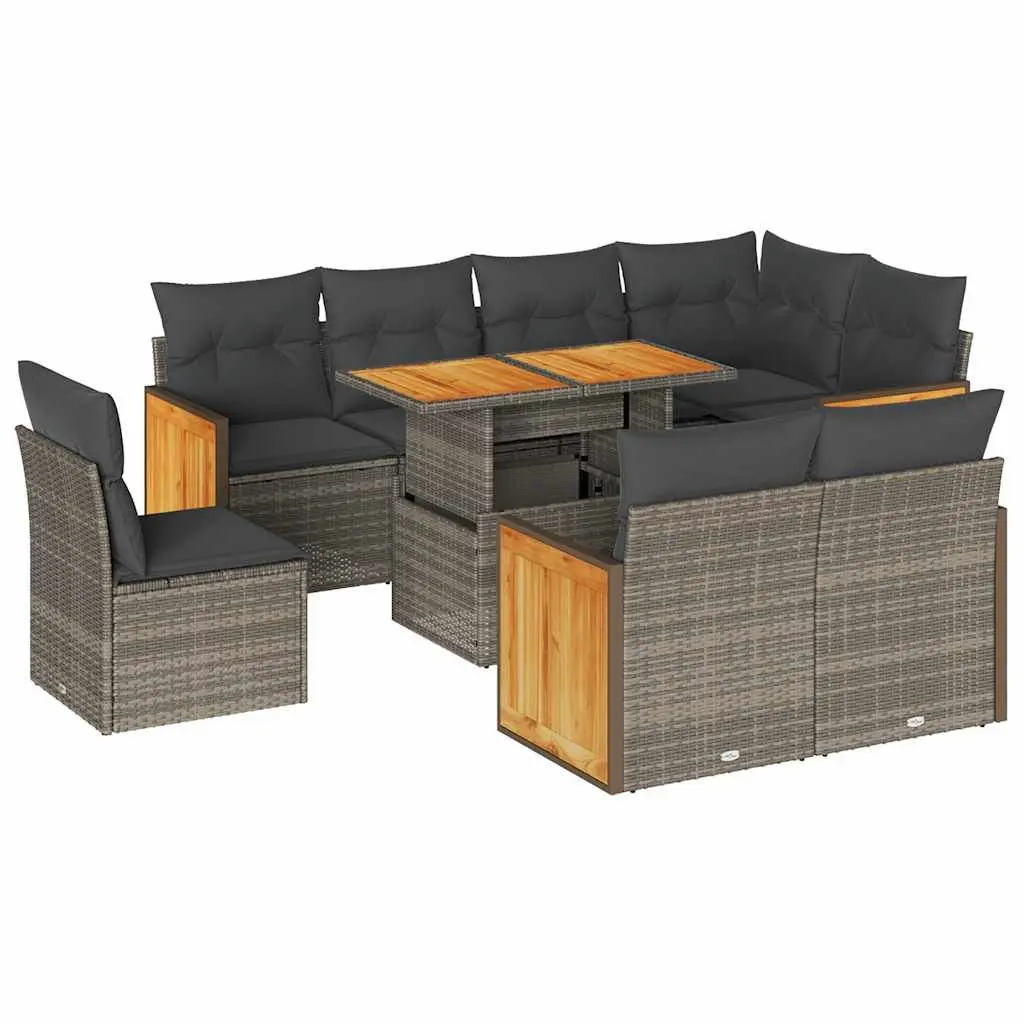 Garden Sofa Set Outdoor Furniture 9 Piece Grey Poly Rattan Modular Patio Seating
