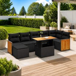 8-Piece Black Garden Sofa Set with Cushions Specifications