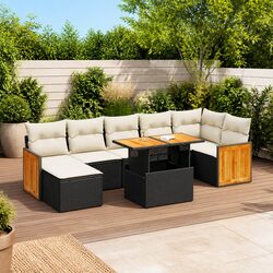 Garden Sofa Set 8 Piece Outdoor Furniture Black Poly Rattan Modular with