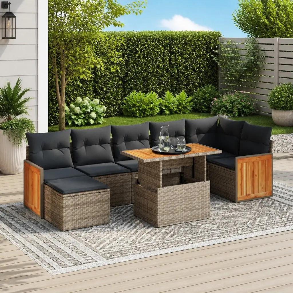 Garden Sofa Set 8 Piece Outdoor Furniture Grey Poly Rattan Modular Patio Lounge