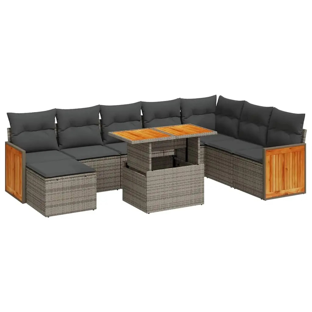 Garden Sofa Set Outdoor Use 9 Piece Grey Rattan Cushions Storage Patio
