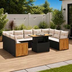 10-Piece Modular Outdoor Sofa Set in Black Rattan