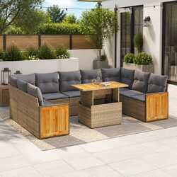 10-Piece Garden Sofa Set – Beige Poly Rattan Furniture