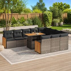 11 Piece Garden Sofa Set Grey Poly Rattan with Cushions Outdoor Furniture
