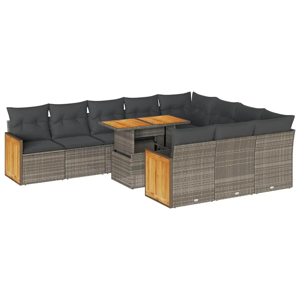 11 Piece Garden Sofa Set Outdoor Furniture Grey Poly Rattan with Cushions
