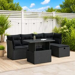 6 Piece Outdoor Sofa Set: Black Poly Rattan Furniture