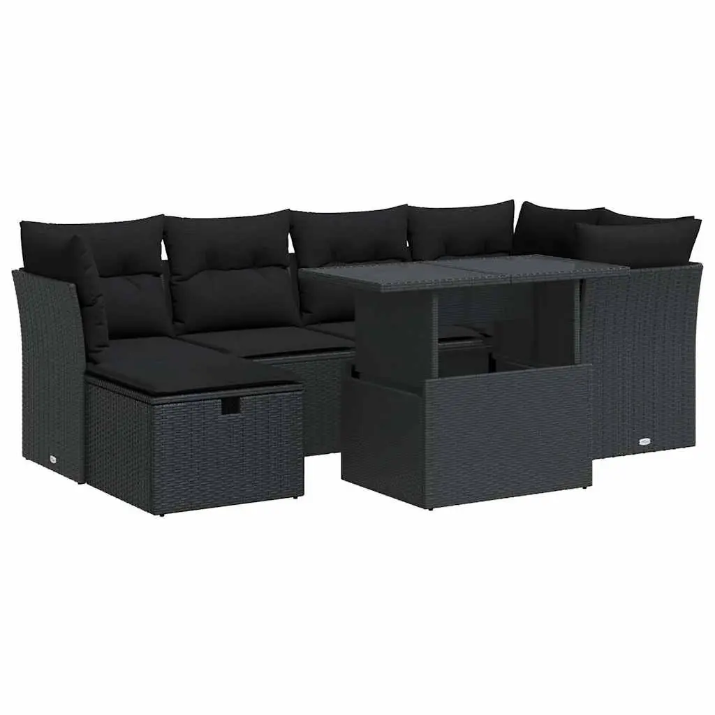 Garden Sofa Set 7 Piece Outdoor Furniture Patio Seating Black Poly Rattan