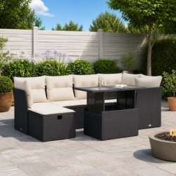 7 Piece Modular Outdoor Sofa Set in Black Poly Rattan