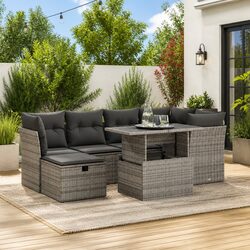 7 Piece Outdoor Sofa Set - Grey Poly Rattan with Storage