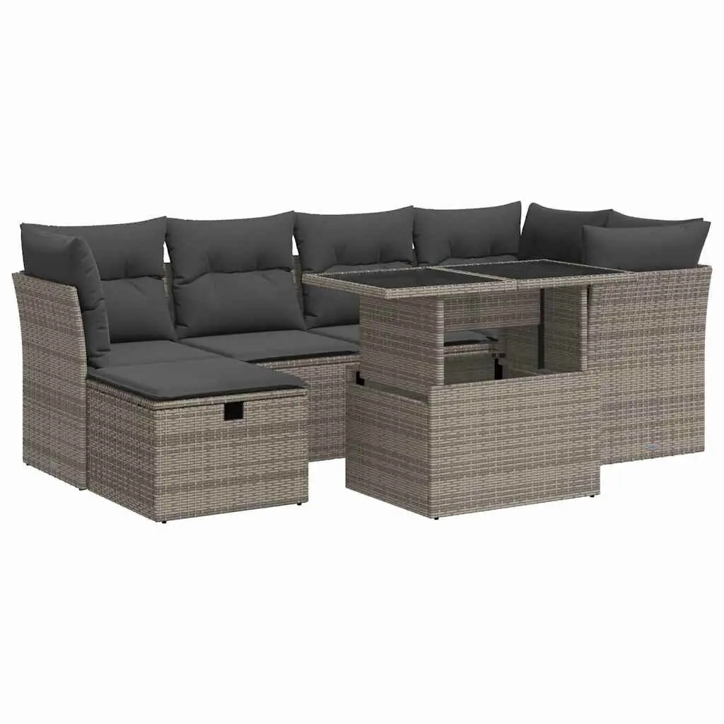 7 Piece Grey Patio Furniture Sofa Set for Outdoor Garden Use with Storage Compartments