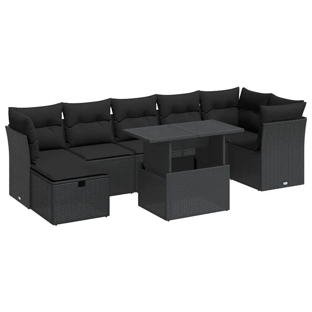 Garden Sofa Set 8 Piece Outdoor Patio Furniture Black Poly Rattan Modular
